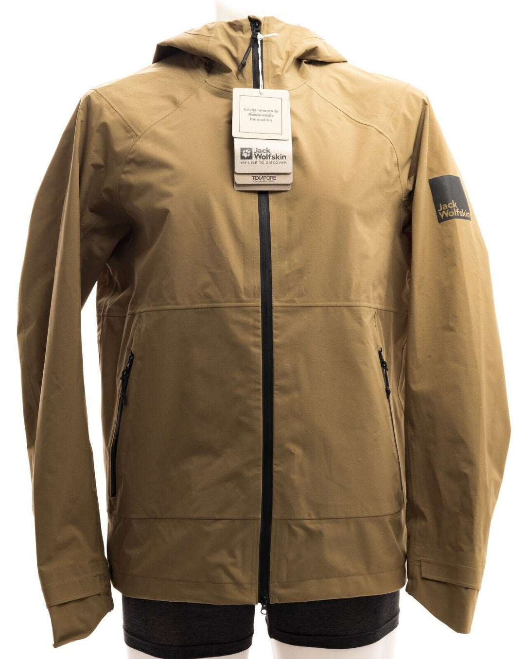 Jack Wolfskin Bike Commute Mono Hooded Jacket Men MEDIUM Grey Olive Waterproof