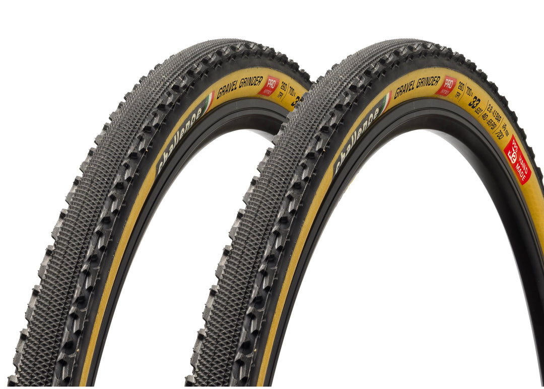Challenge Gravel Grinder Pro Tubeless Tire 700x33c PAIR Gravel Cyclocross Bike Tanwall
