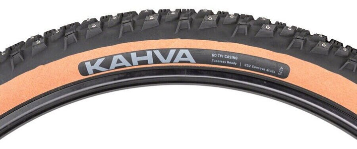 45NRTH Kahva Studded 252 Tubeless Mtn Bike Tire 29x 2.25 60TPI Ice Snow Tanwall