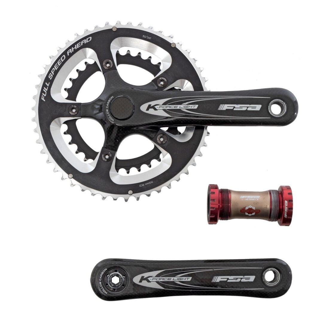 FSA K-Force Light 2 x 10 Speed Carbon Road Crankset 170mm 50/34T Ceramic BB Bike