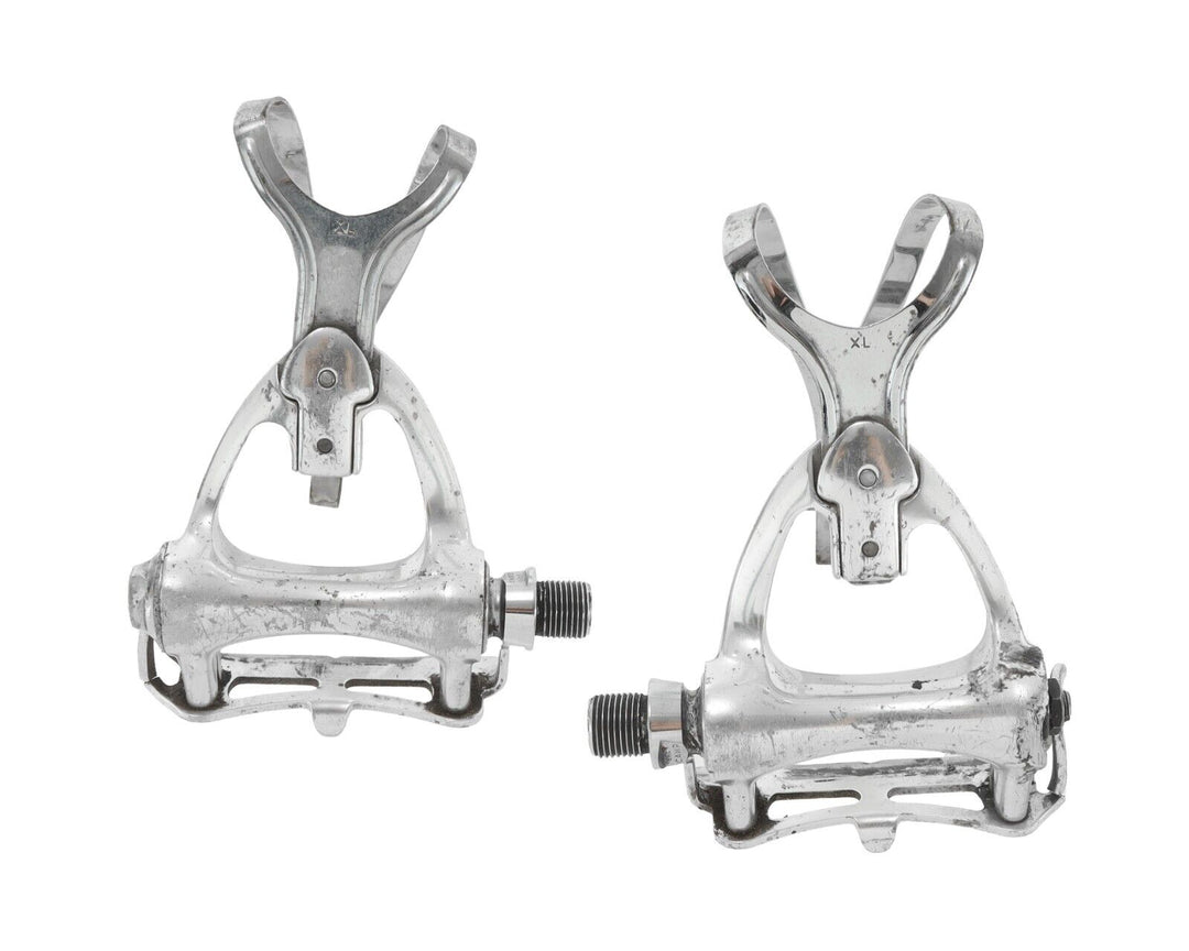 Campagnolo C-Record Platform Road Pedals XL Chrome Toe Clips 9/16" Vintage Track