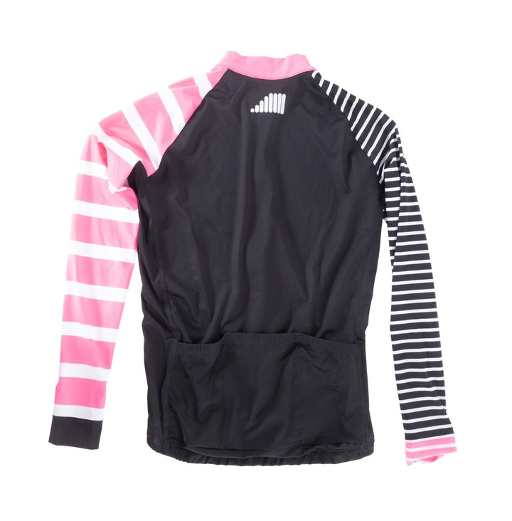 TIC CC Long Sleeve Jersey Men SMALL Black Pink Stripes + Arm Warmers Road Bike