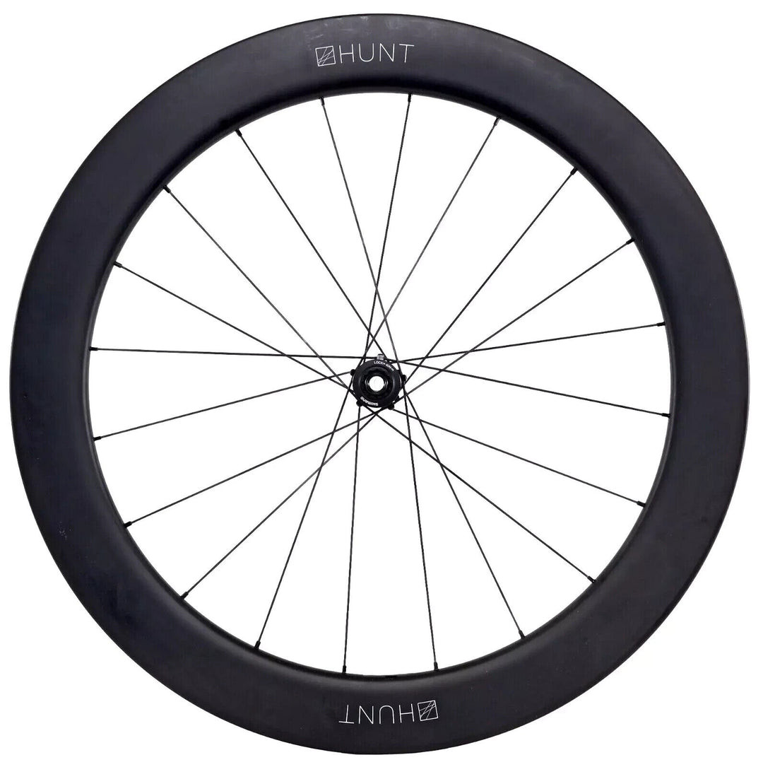 HUNT 65 Carbon Aero Disc CL Tubeless 12 x 100 Road FRONT Wheel 700c EZO Race Tri