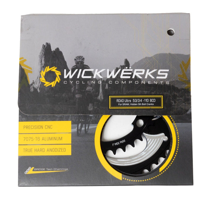 Wickwerks Road Ultra 53/34T SRAM Hidden Bolt Road Bike Chainring SET Bridge Tech