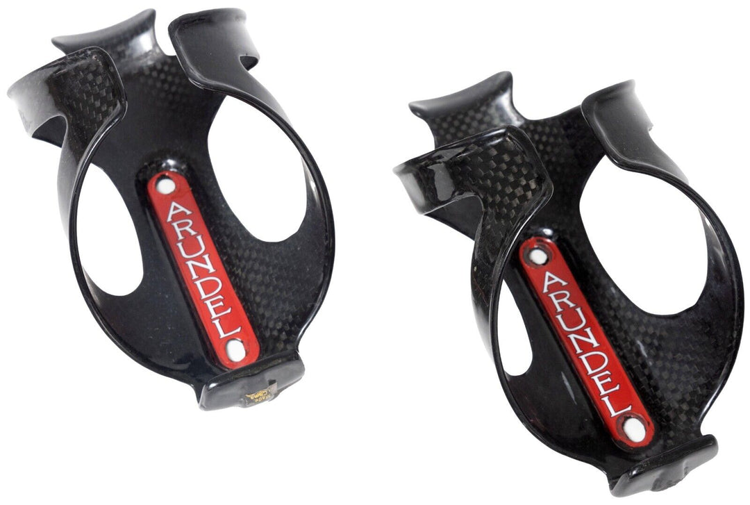 Arundel Dave-O Carbon Water Bottle Cage PAIR 3K Gloss Red Decal Road Bike Race