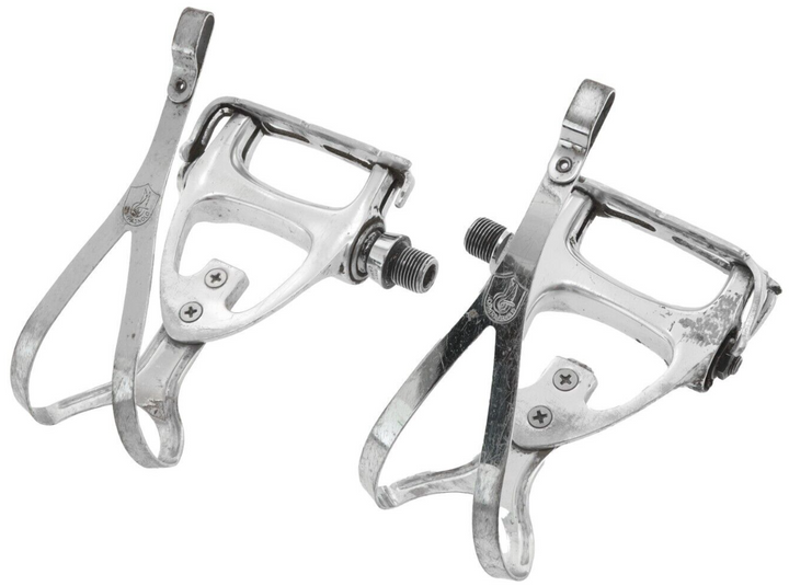 Campagnolo C-Record Platform Road Pedals XL Chrome Toe Clips 9/16" Vintage Track