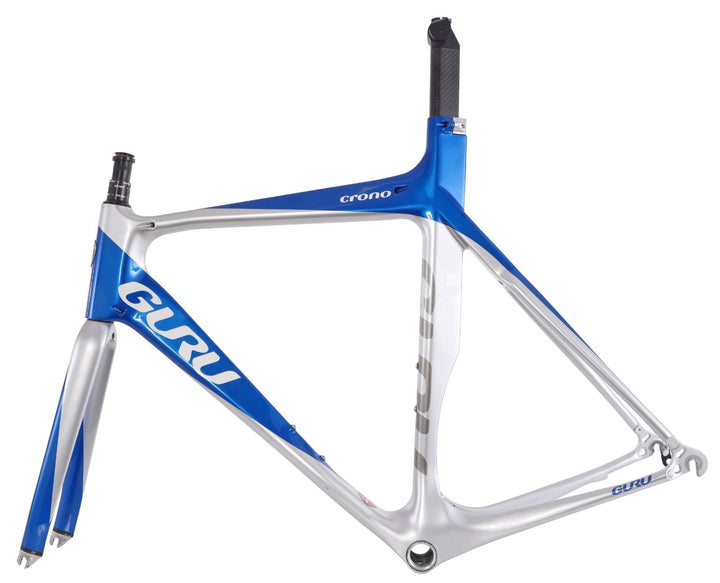 Guru Crono Carbon Triathlon TT Bike Frameset QR Rim Brake 54cm Silver/Blue 700c