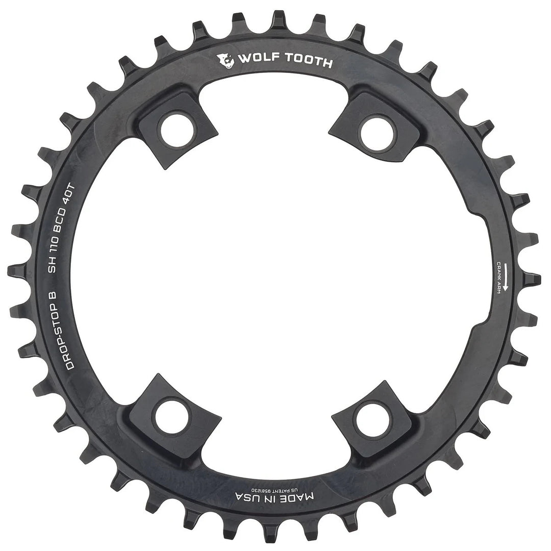 Wolf Tooth Drop-Stop B 110 BCD Gravel Bike Chainring 40T 4-Bolt GRX Road CX