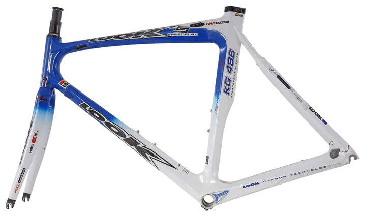 LOOK KG486 Carbon Road Race Bike Frameset White/Blue QR Rim Brake 55cm 700c 2004