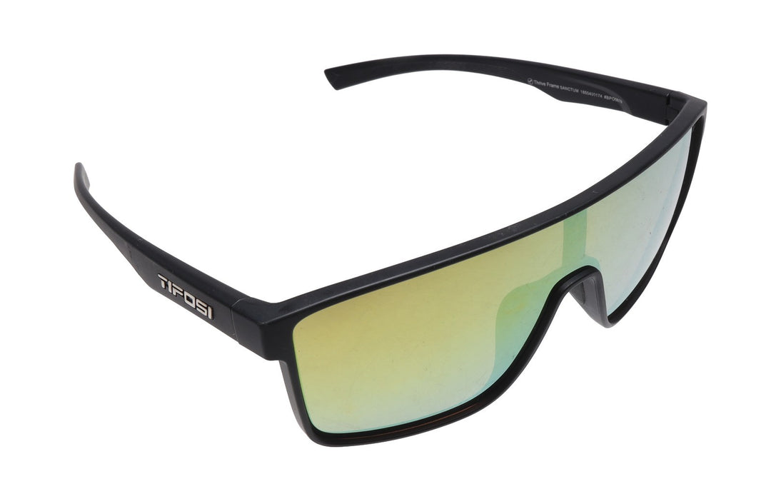 Tifosi Sanctum Sunglasses Matte Black Frame Smoke Tint with Yellow Mirror Lens
