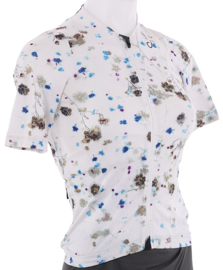Velocio Blurred Floral UL Short Sleeve Cycling Jersey Women XS WHITE +Base Layer