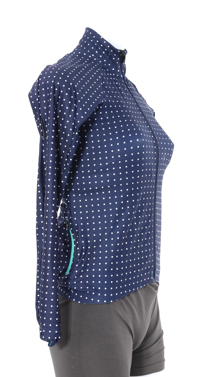 Velocio Signature Long Sleeve Cycling Jersey Women X-SMALL Blue Polka Dot Road