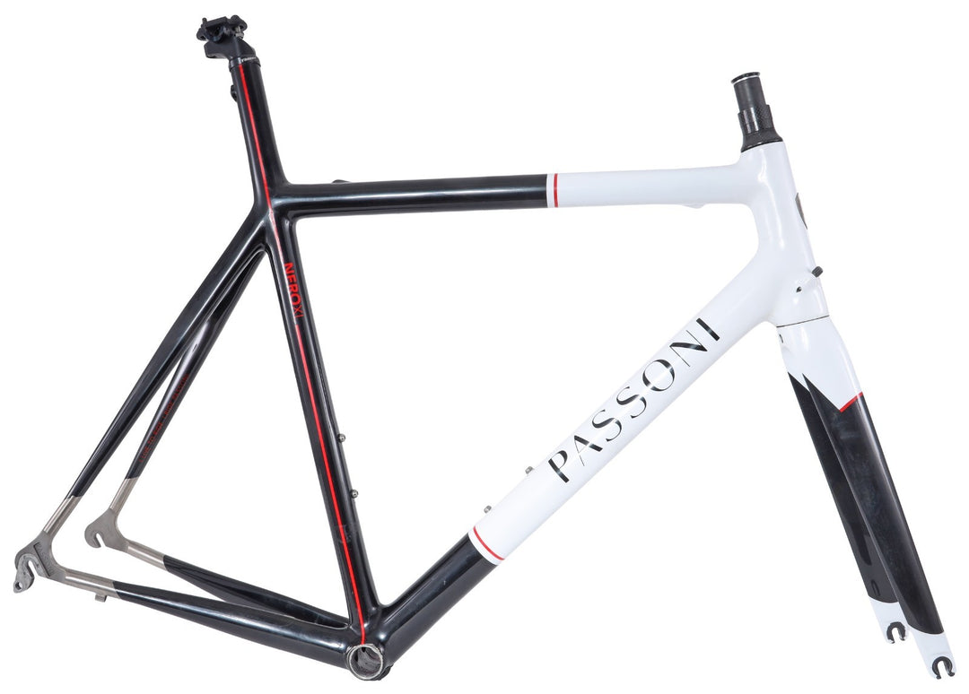 Passoni Nero XL Carbon Ti Road Bike Frameset 56cm WHITE/BLACK 700c QR Italy