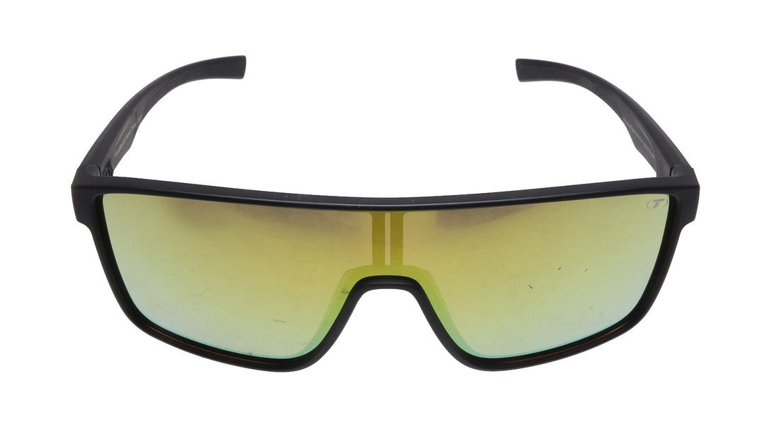 Tifosi Sanctum Sunglasses Matte Black Frame Smoke Tint with Yellow Mirror Lens