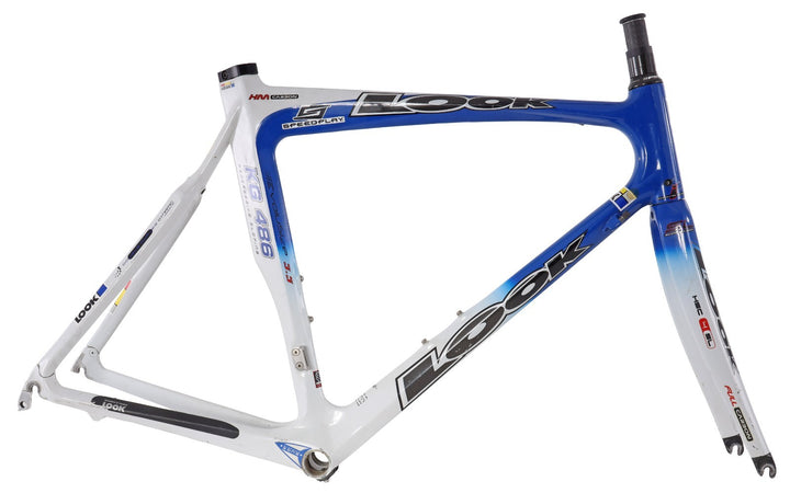 LOOK KG486 Carbon Road Race Bike Frameset White/Blue QR Rim Brake 55cm 700c 2004