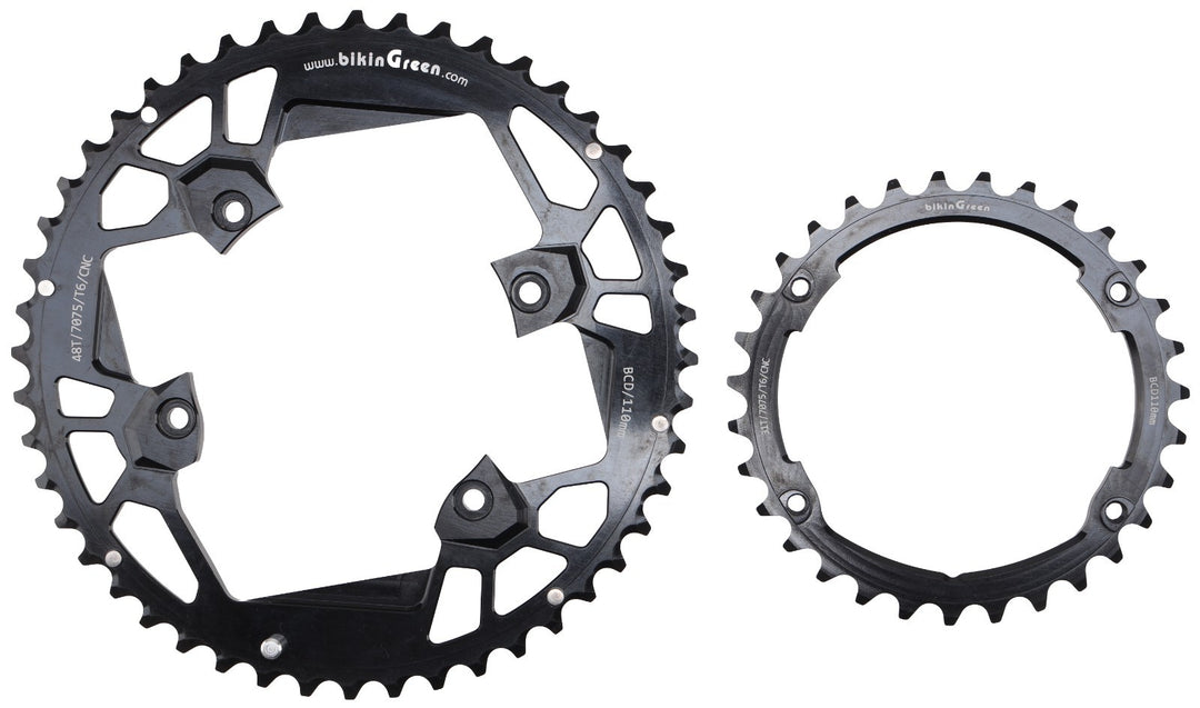 Bikin Green 9-12 Spd Road Bike Chainrings 48/31T 110mm BCD Shimano 4-Bolt Asymm