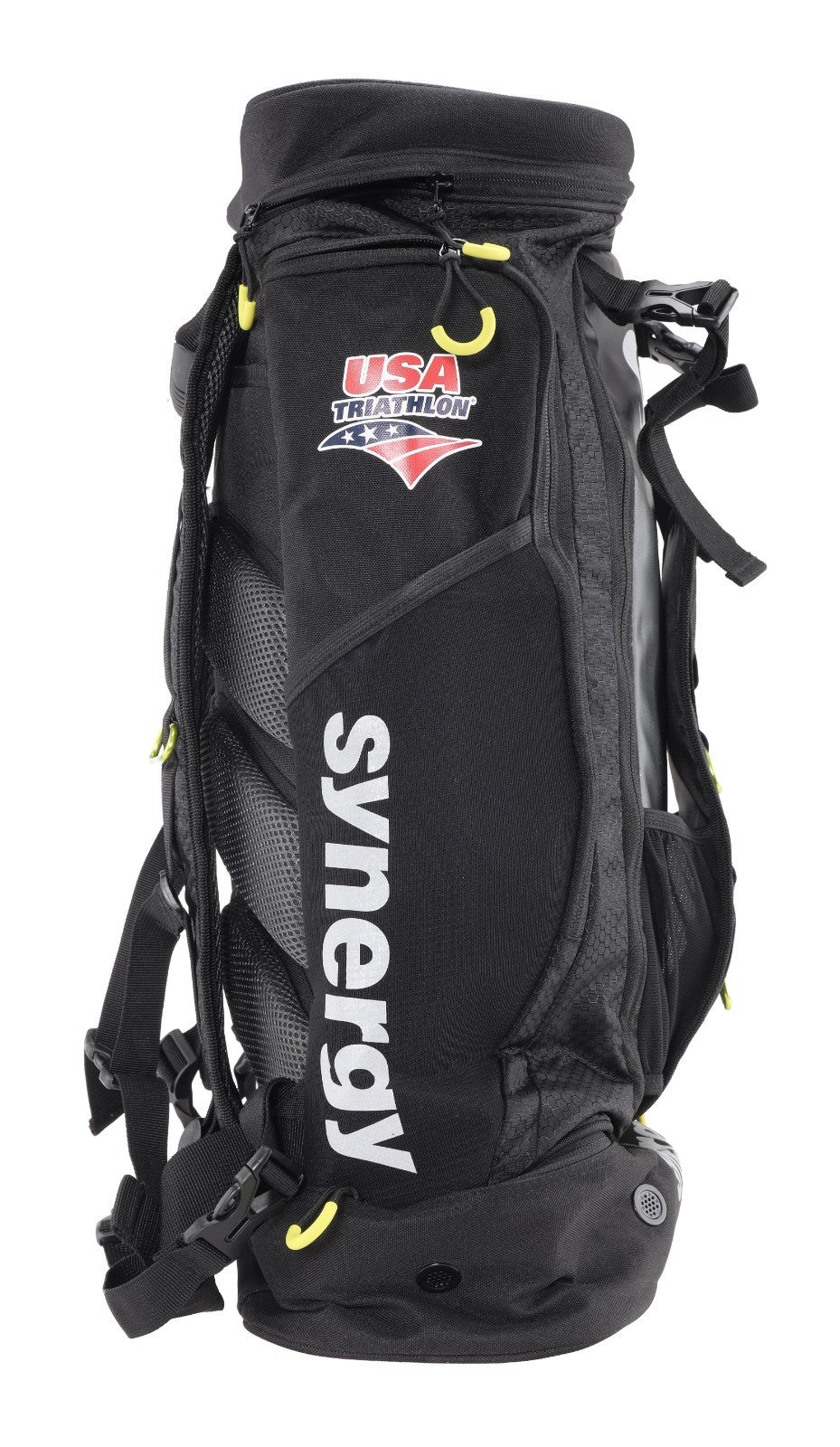 Synergy x USA Triathlon Transition Backpack Wet/Dry Zones BLACK Race Day Pack