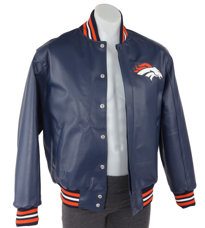 JH Design Denver Broncos Napa Pig Leather Jacket MEDIUM Made In USA Embroidered