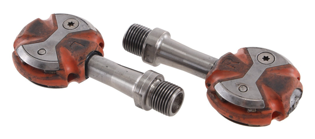 titanium bike pedals Speedplay Zero Clipless Road Bike Pedals Orange 50 & 53mm Titanium 4 B – buythemojo