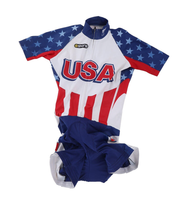 Skins USA Cycling Team Short Sleeve Skinsuit Men LARGE Road Bike Time Trial TT