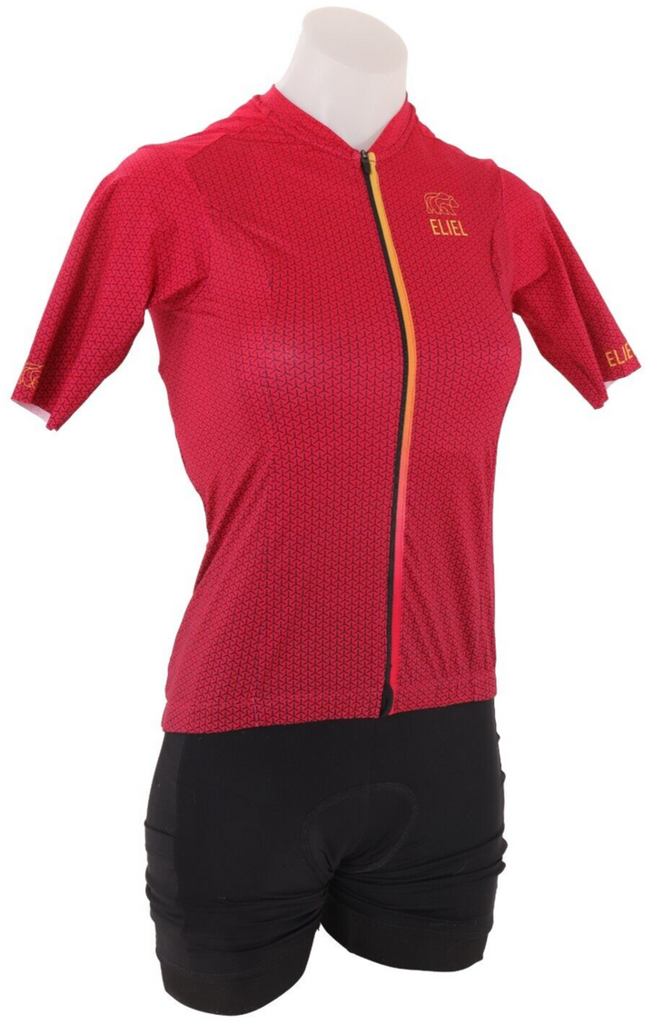 Eliel Women Short Slv Cycling Kit MEDIUM Red Black Gravel Road Bike Cargo Bibs