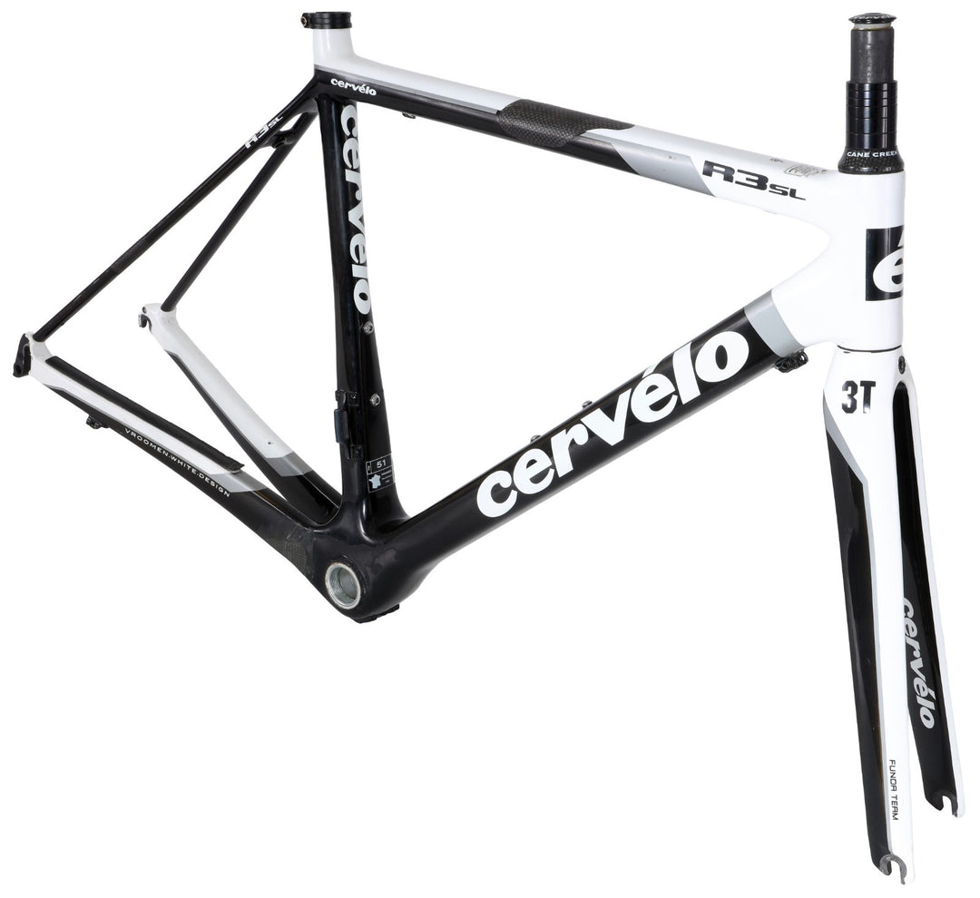 Cervelo R3 SL Carbon Road Bike Frameset 51cm Black/White Rim QR **REPAIRED 2010