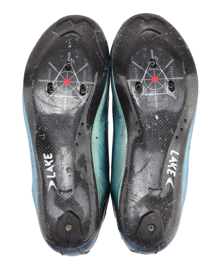 Lake CX332 Carbon Road Bike Shoes EU 47 US 13.5 Wide Chameleon Green BOA 3-Bolt
