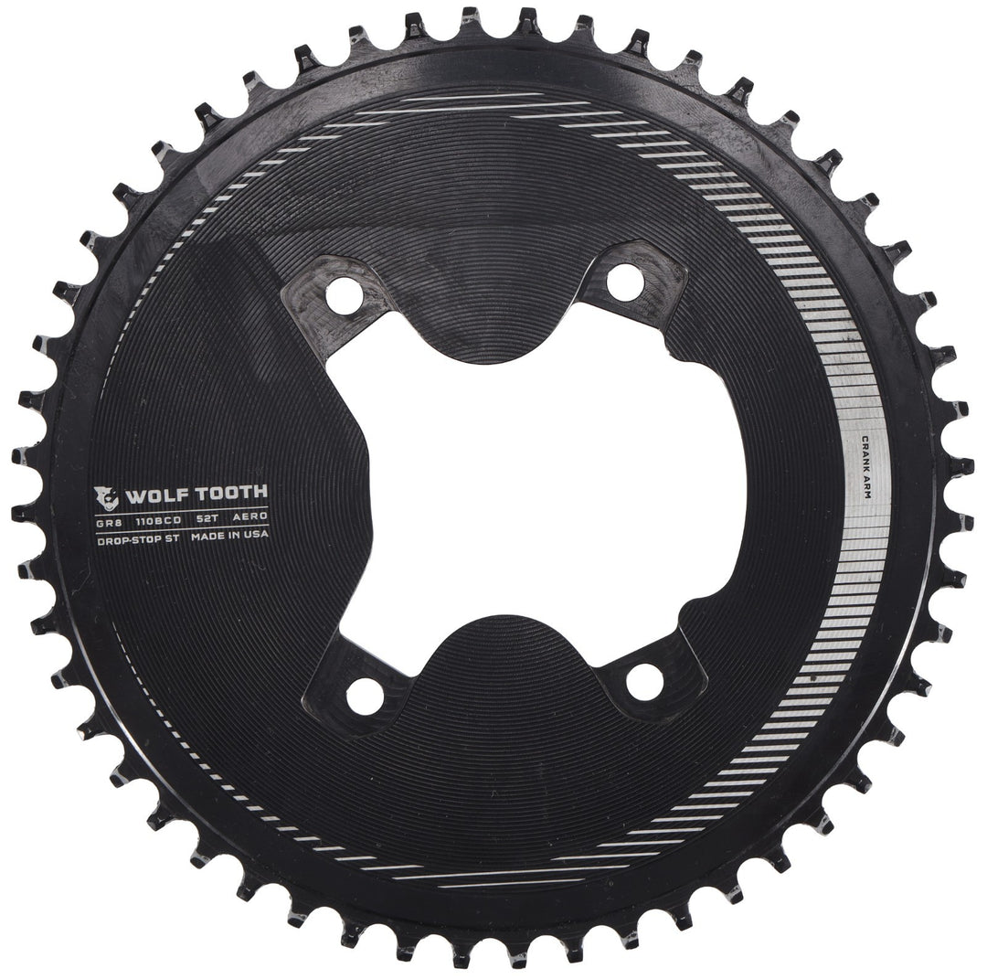 Wolf Tooth Aero GR8 Drop-Stop ST 52T Gravel Bike 12 Spd Chainring 110 BCD 4-Bolt