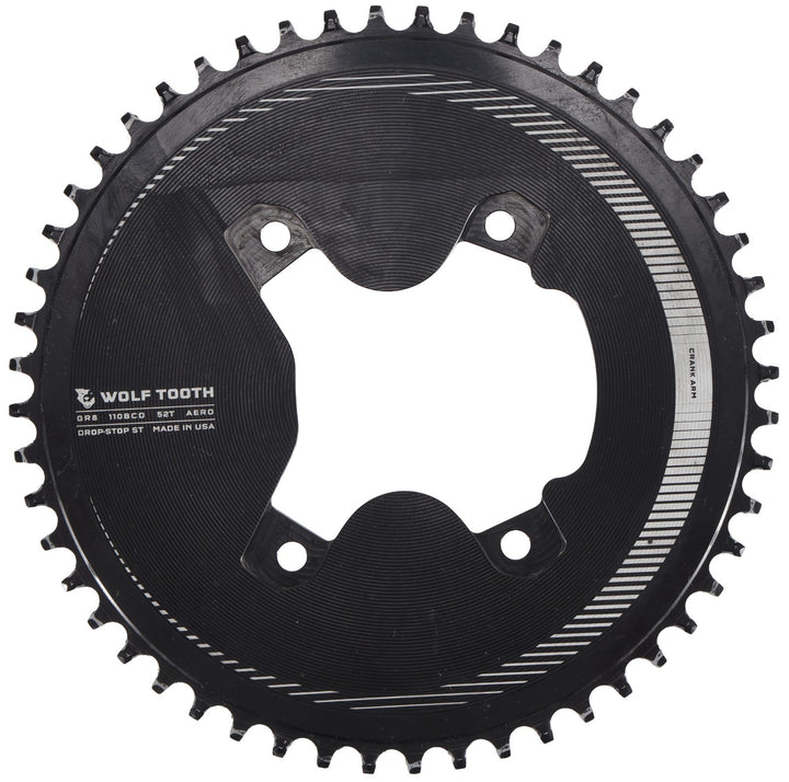 Wolf Tooth Aero GR8 Drop-Stop ST 52T Gravel Bike 12 Spd Chainring 110 BCD 4-Bolt