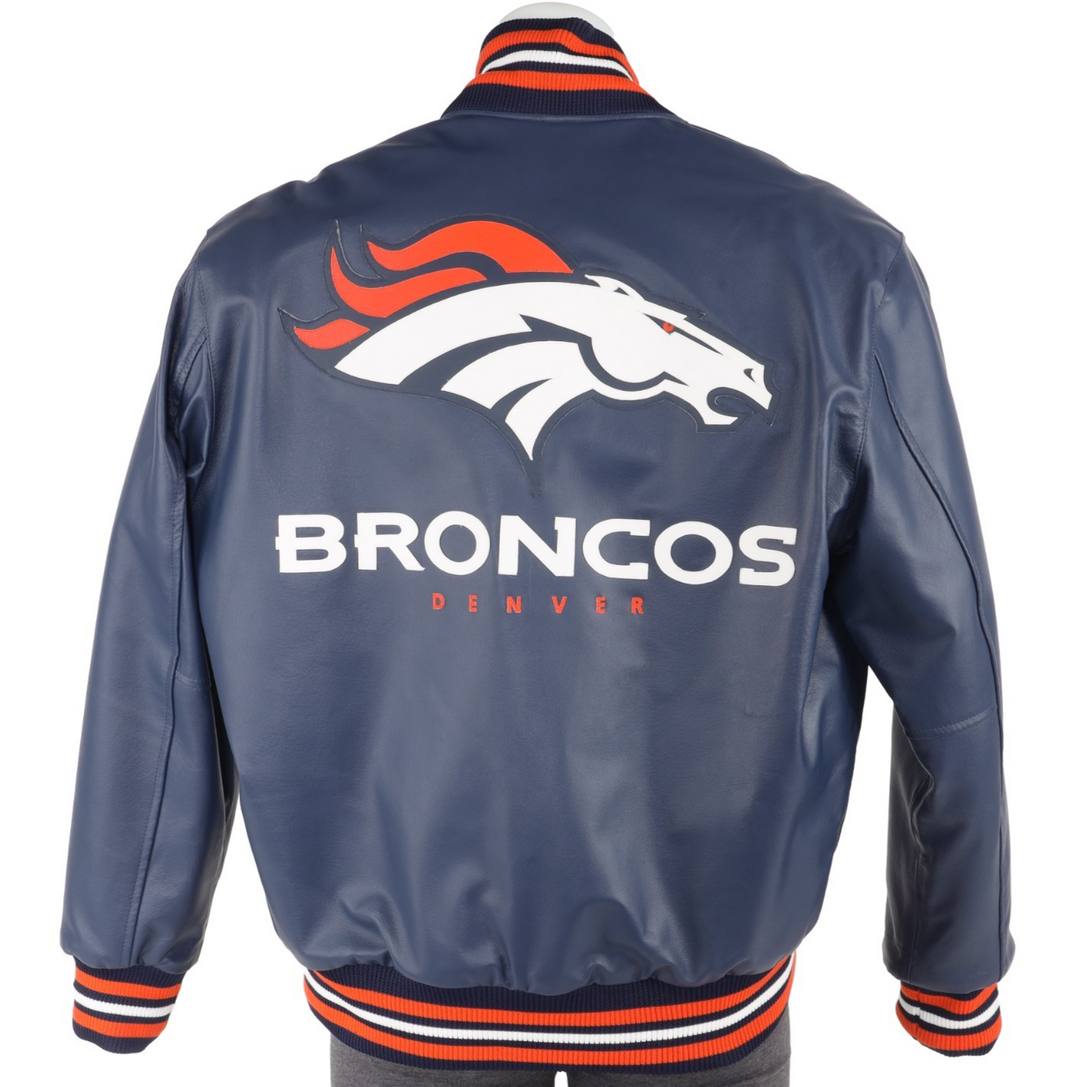 JH Design Denver Broncos Napa Pig Leather Jacket MEDIUM Made In USA Embroidered