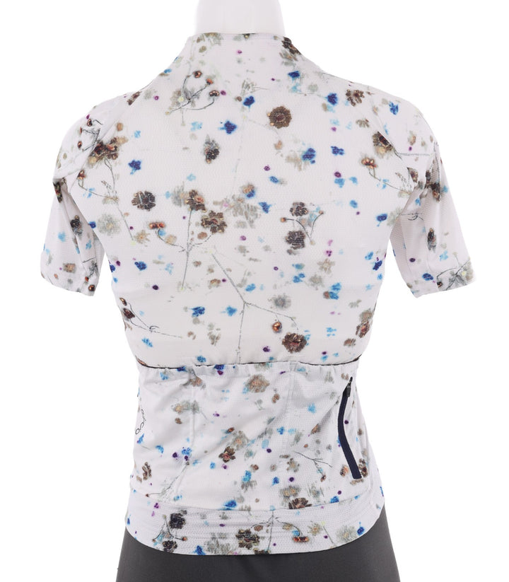 Velocio Blurred Floral UL Short Sleeve Cycling Jersey Women XS WHITE +Base Layer