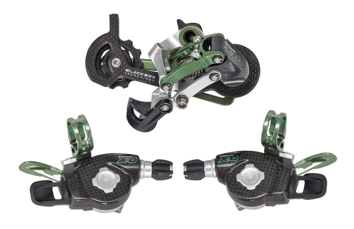 SRAM X0 3 x 9 Sp Mountain Bike Trigger Shifters + Rear Derailleur GREEN BlackBox