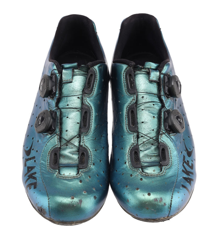 Lake CX332 Carbon Road Bike Shoes EU 47 US 13.5 Wide Chameleon Green BOA 3-Bolt