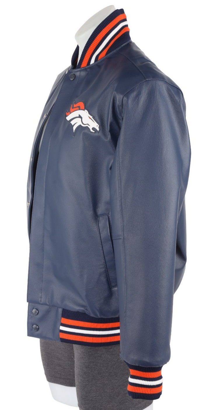 JH Design Denver Broncos Napa Pig Leather Jacket MEDIUM Made In USA Embroidered