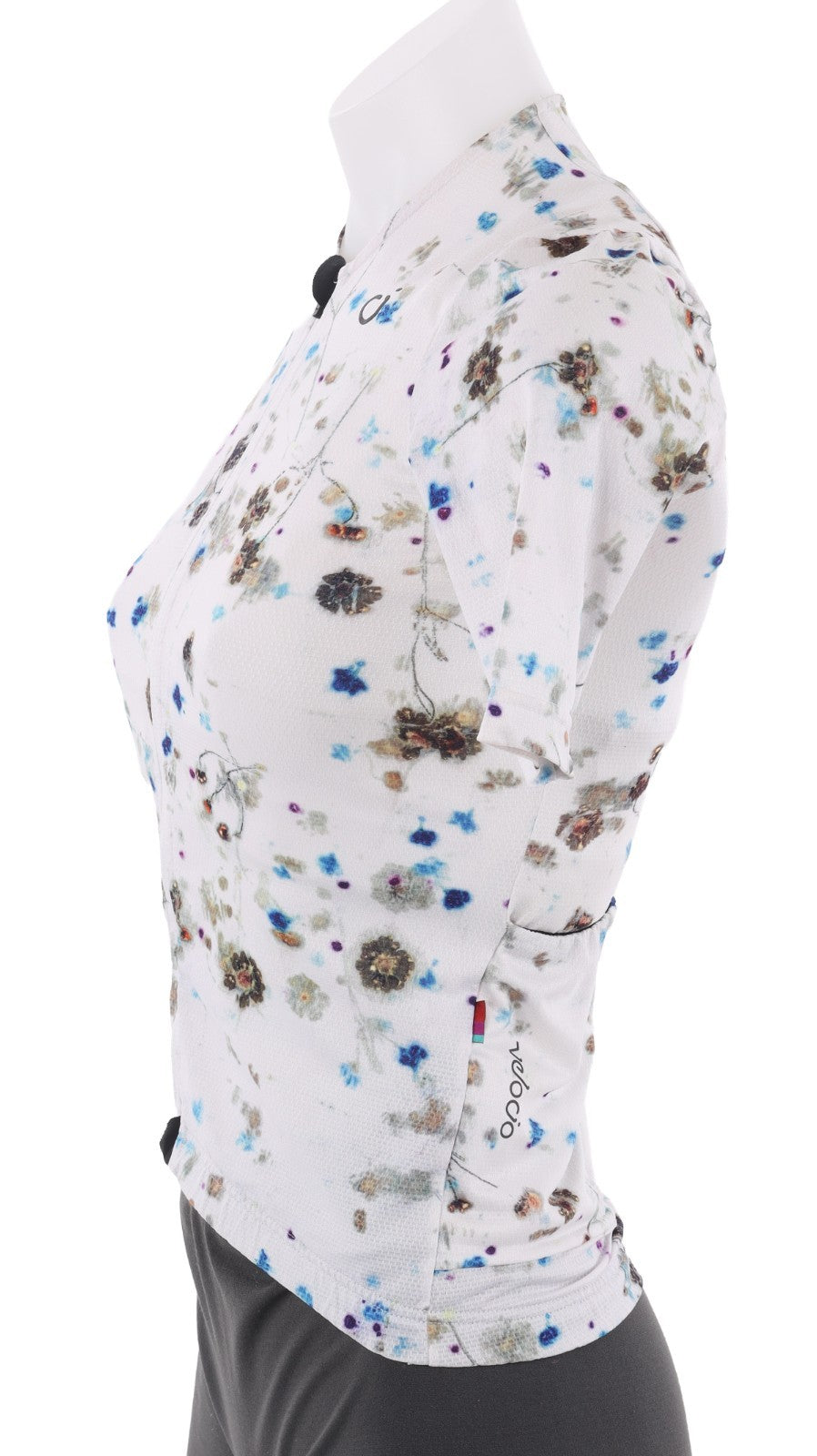 Velocio Blurred Floral UL Short Sleeve Cycling Jersey Women XS WHITE +Base Layer