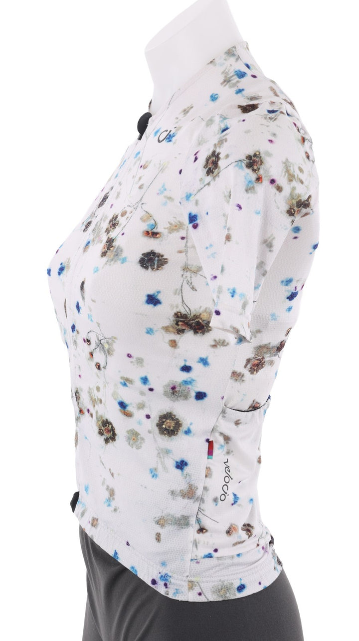 Velocio Blurred Floral UL Short Sleeve Cycling Jersey Women XS WHITE +Base Layer