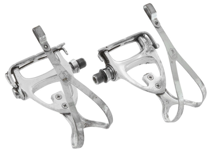 Campagnolo C-Record Platform Road Pedals XL Chrome Toe Clips 9/16" Vintage Track