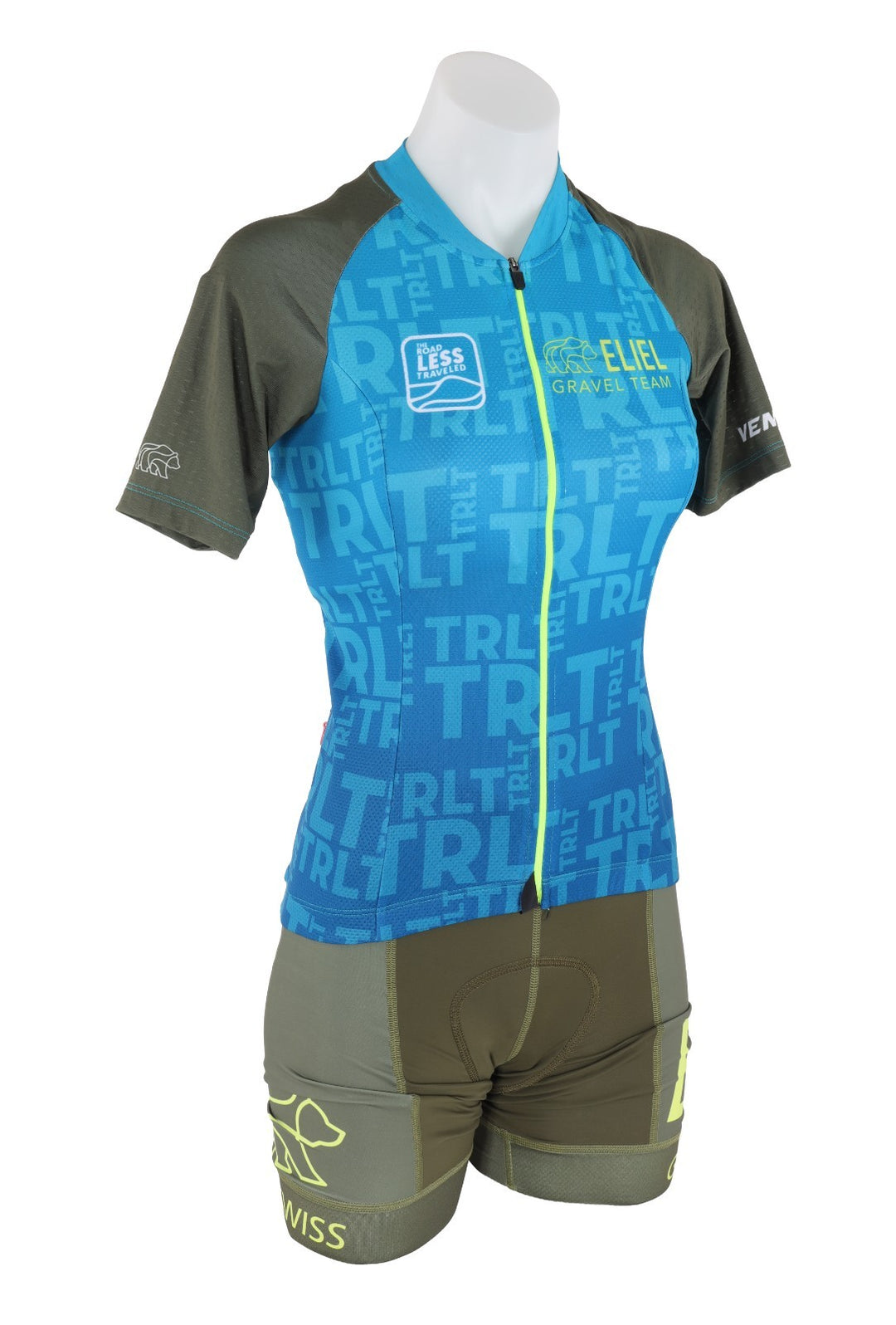 Eliel Gravel Team Short Sleeve Cycling Kit Women SMALL Blue Green Bike Race