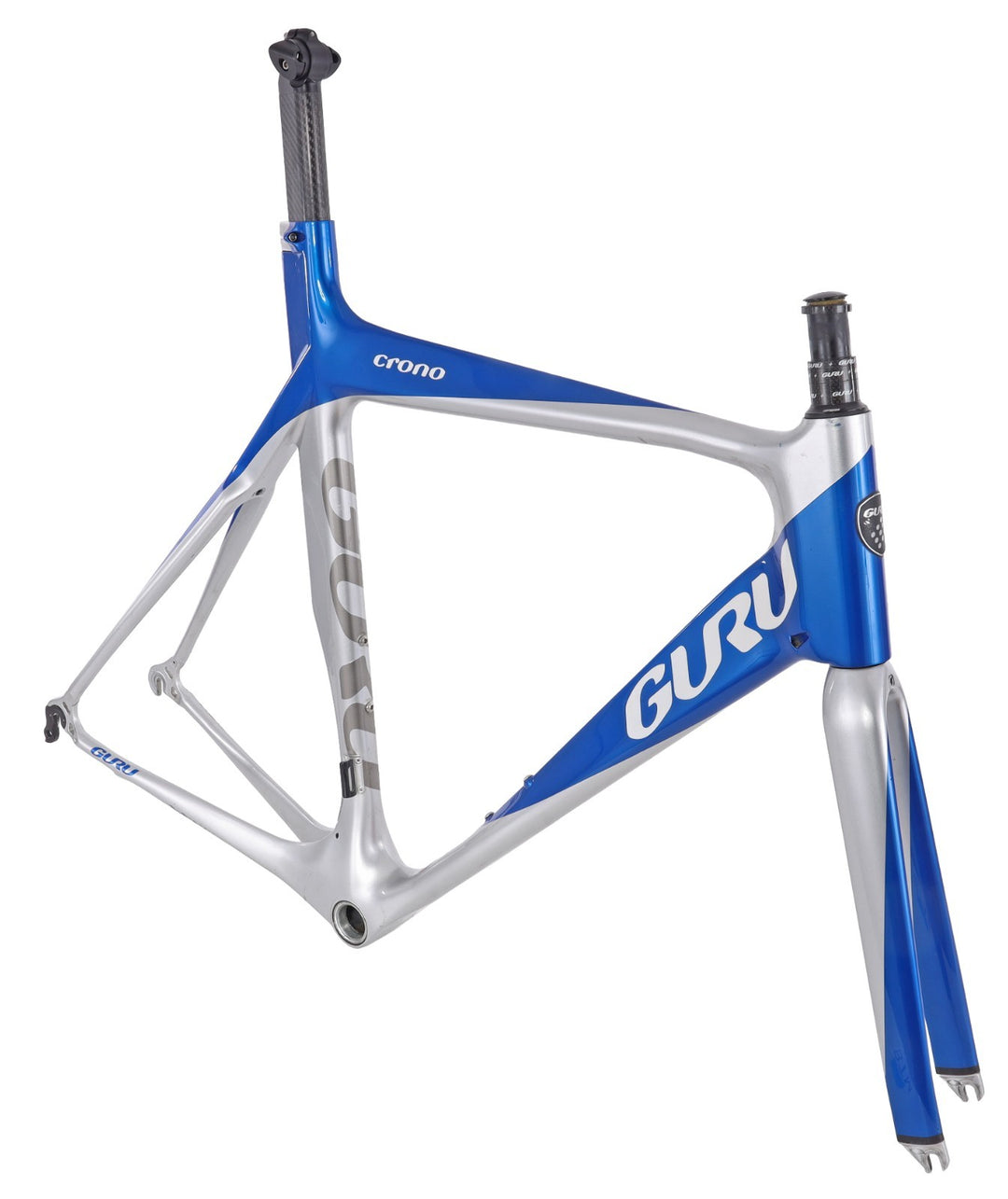 Guru Crono Carbon Triathlon TT Bike Frameset QR Rim Brake 54cm Silver/Blue 700c
