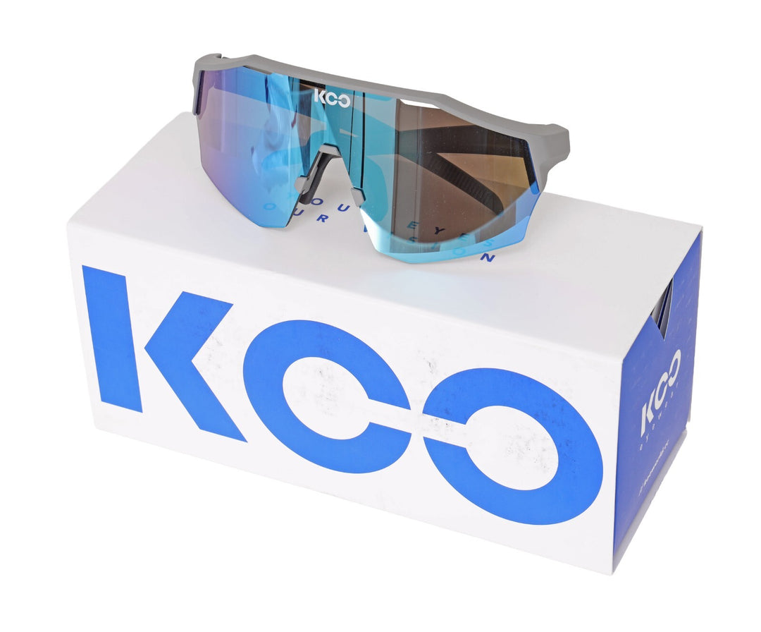 KOO Eyewear Alibi Cycling Sunglasses Grey Matt Blue Mirrored Lens Bike Road MTB