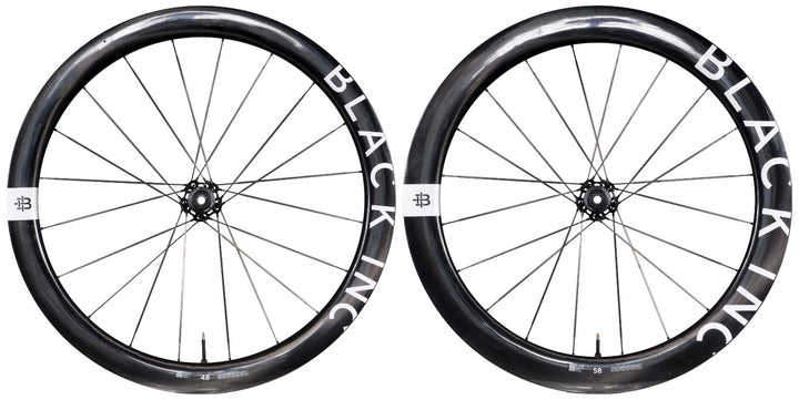 Black Inc 48|58 UD Carbon Spoke Tubeless CL Disc Road Bike Wheelset SRAM XDR 12s