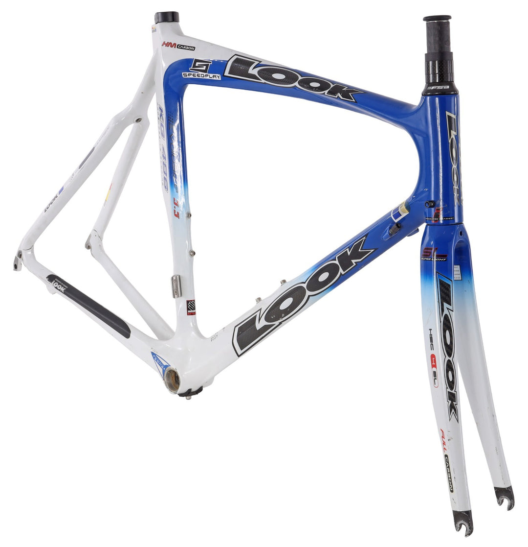 LOOK KG486 Carbon Road Race Bike Frameset White/Blue QR Rim Brake 55cm 700c 2004