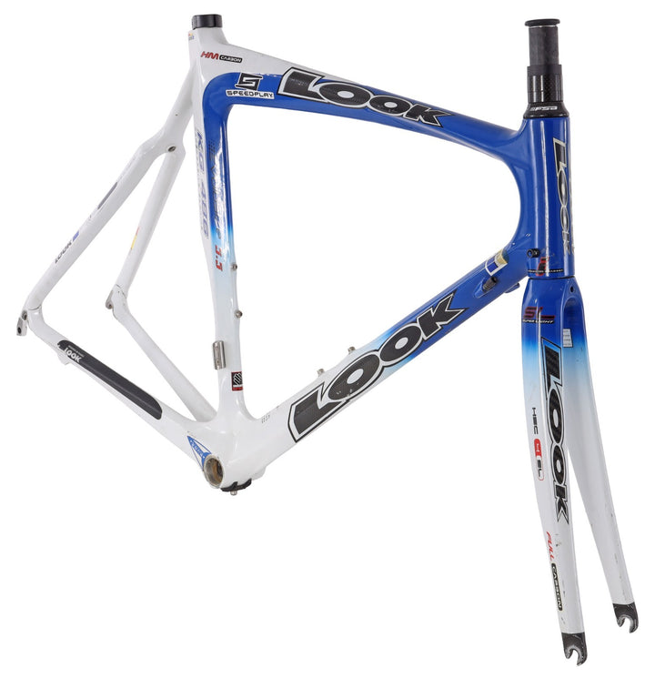 LOOK KG486 Carbon Road Race Bike Frameset White/Blue QR Rim Brake 55cm 700c 2004