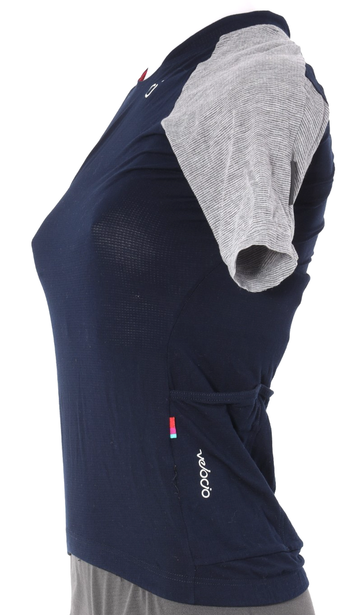 Velocio Recon Short Sleeve Cycling Jersey Women SMALL Blue/Grey Road Bike Gravel