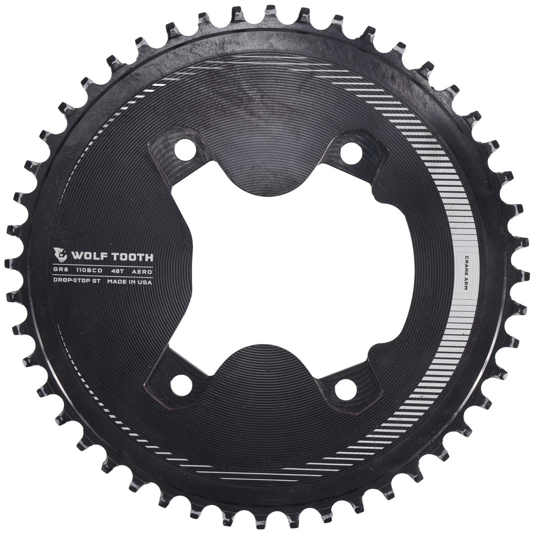Wolf Tooth Aero GR8 Drop-Stop ST 48T Gravel Bike 12 Spd Chainring 110 BCD 4-Bolt