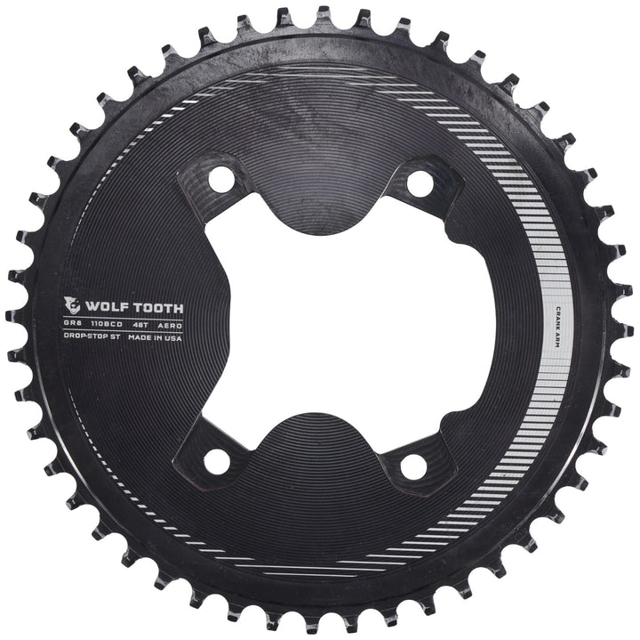 Wolf Tooth Aero GR8 Drop-Stop ST 48T Gravel Bike 12 Spd Chainring 110 BCD 4-Bolt