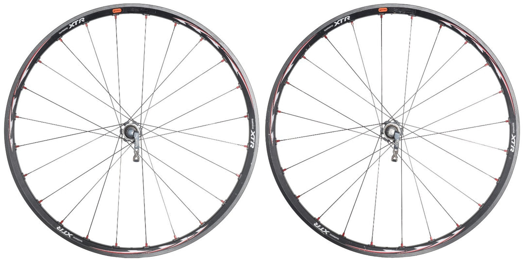 Shimano XTR WH-M975 Alloy 26” Tubeless Disc Mtn Bike Wheelset 9/10s Titanium QR