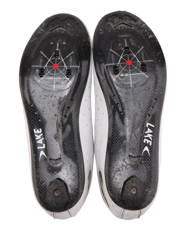 Lake CX332 Carbon Road Bike Shoes EU 47 US 13.5 Wide WHITE BOA Dial 3-Bolt Cleat
