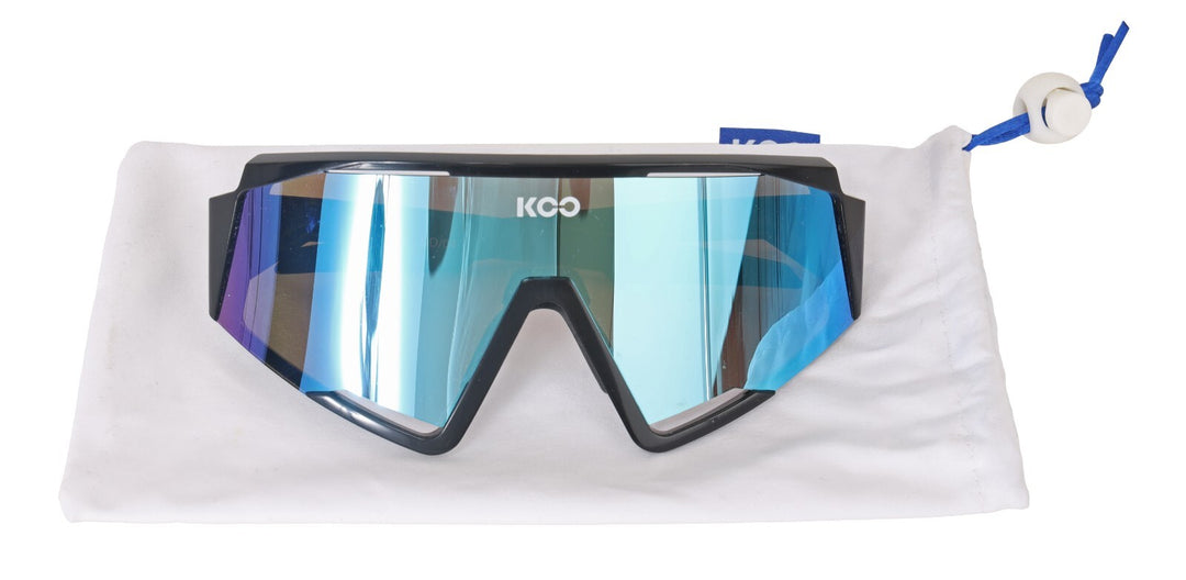 KOO Eyewear Spectro Cycling Sunglasses Black Blue Mirrored Lens Bike Road Gravel