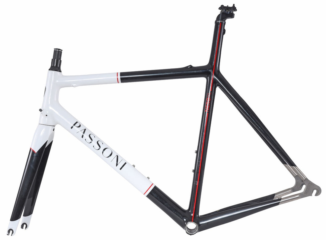 Passoni Nero XL Carbon Ti Road Bike Frameset 56cm WHITE/BLACK 700c QR Italy